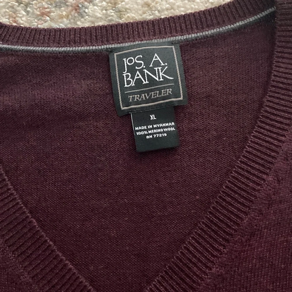 Jos. A. Bank Men's V-Neck Sweater - Deep Burgundy - Picture 2 of 4